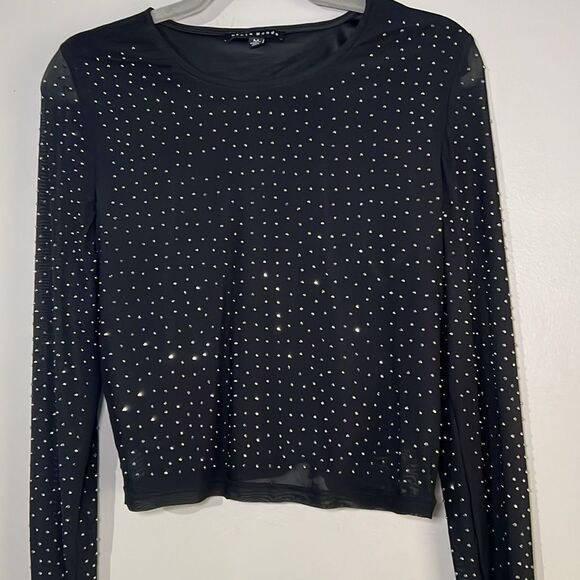 Haute Monde semi sheer mesh studded sequin blouse - Picture 2 of 8